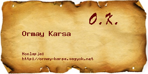 Ormay Karsa névjegykártya